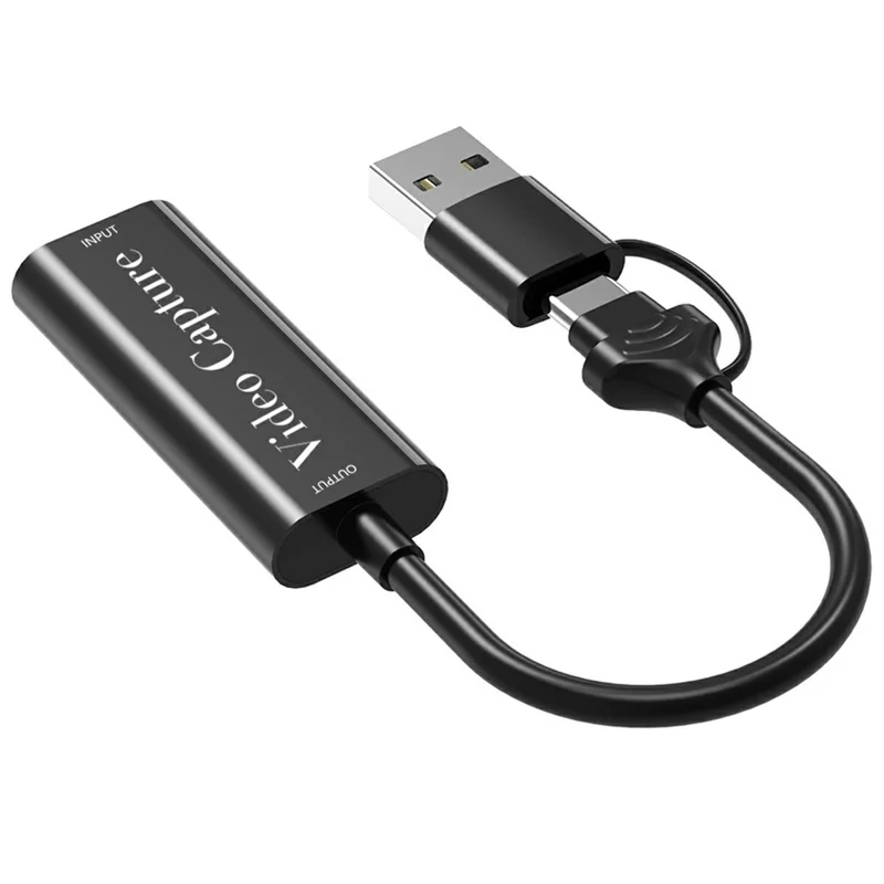 HU-02A HD to USB-A / Type-C 2 in 1 Video Capture Card for Gaming Console / PC / Phone Live Streaming Adapter Cable (Chip: MS2109) - Black