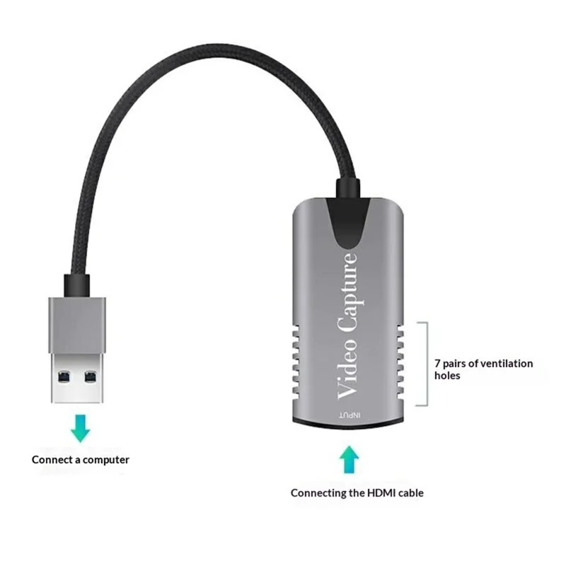 HU-04 USB 2.0 Video Capture Card 4K Input 1080P Output HD to USB Converter for Game Console / Mobile Phone / Camcorder - Grey