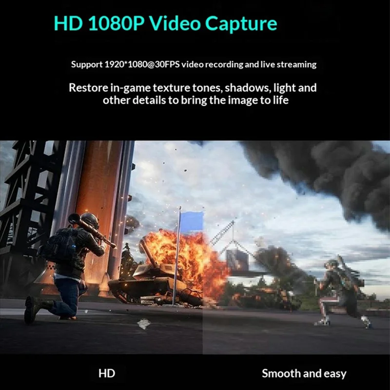 HU-04 USB 2.0 Video Capture Card 4K Input 1080P Output HD to USB Converter for Game Console / Mobile Phone / Camcorder - Grey