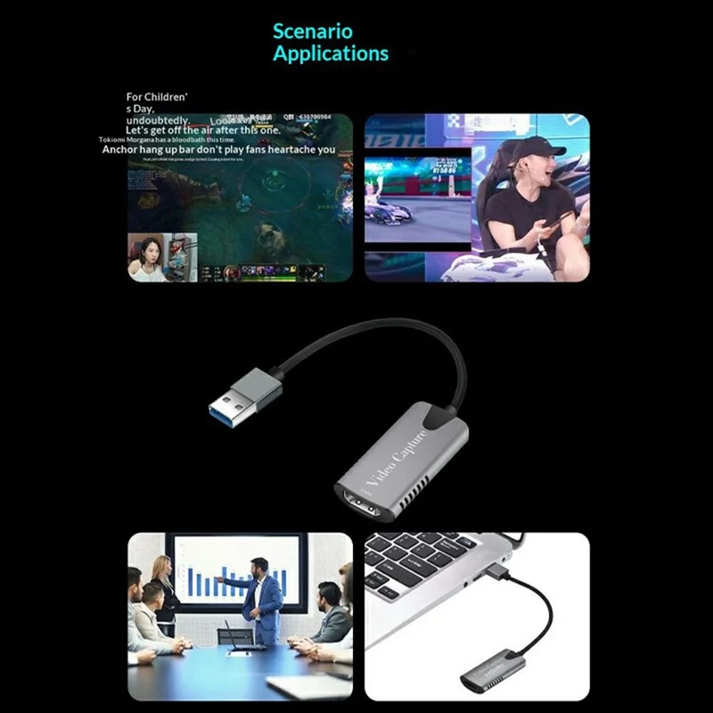 HU-04 USB 2.0 Video Capture Card 4K Input 1080P Output HD to USB Converter for Game Console / Mobile Phone / Camcorder - Grey