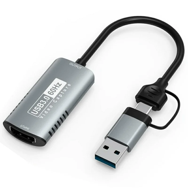 Scheda di Acquisizione Video HU-08A HD a USB 3.0 / USB-C 2 in 1 Adattatore di Acquisizione HD 1080P 60Hz (Chip: MS2130) - Grigio