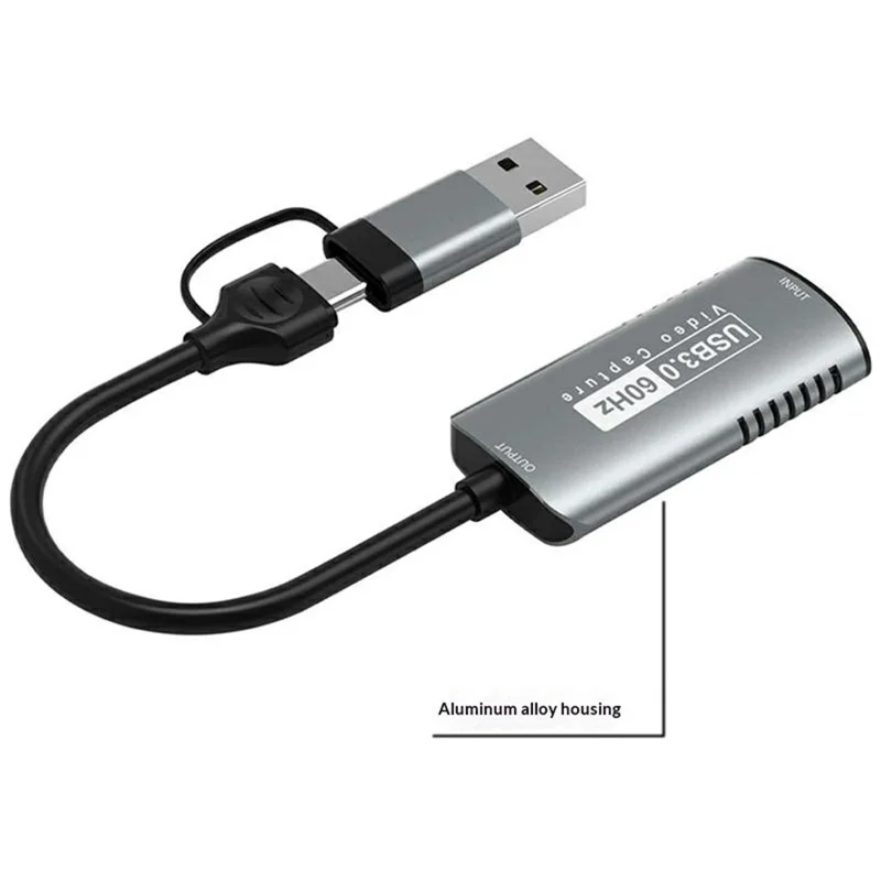 Scheda di Acquisizione Video HU-08A HD a USB 3.0 / USB-C 2 in 1 Adattatore di Acquisizione HD 1080P 60Hz (Chip: MS2130) - Grigio