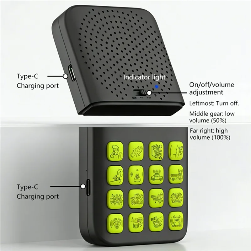 Dispositivo Sonoro Sem Fios T16 com Controlo Remoto 16 Efeitos Sonoros Magnético Desmontável Brinquedo de Partida Arranjada Recarregável - Preto