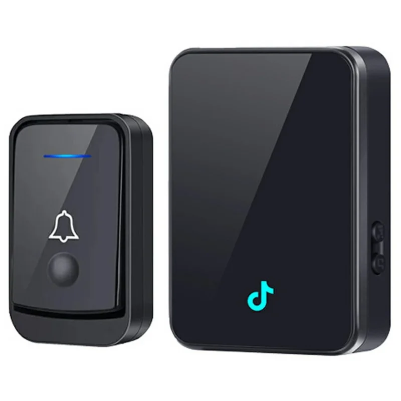 Q502 433MHz Doorbell Inalámbrico con 1 Transmisor + 1 Receptor 45 Timbres IP44 Resistente al Agua - Negro