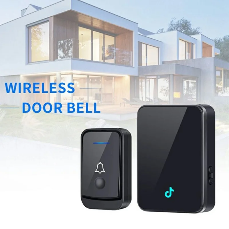 Q502 433MHz Doorbell Inalámbrico con 1 Transmisor + 1 Receptor 45 Timbres IP44 Resistente al Agua - Negro