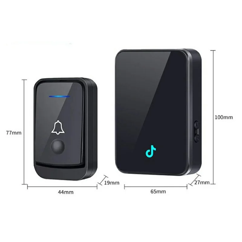 Q502 433MHz Doorbell Inalámbrico con 1 Transmisor + 1 Receptor 45 Timbres IP44 Resistente al Agua - Negro