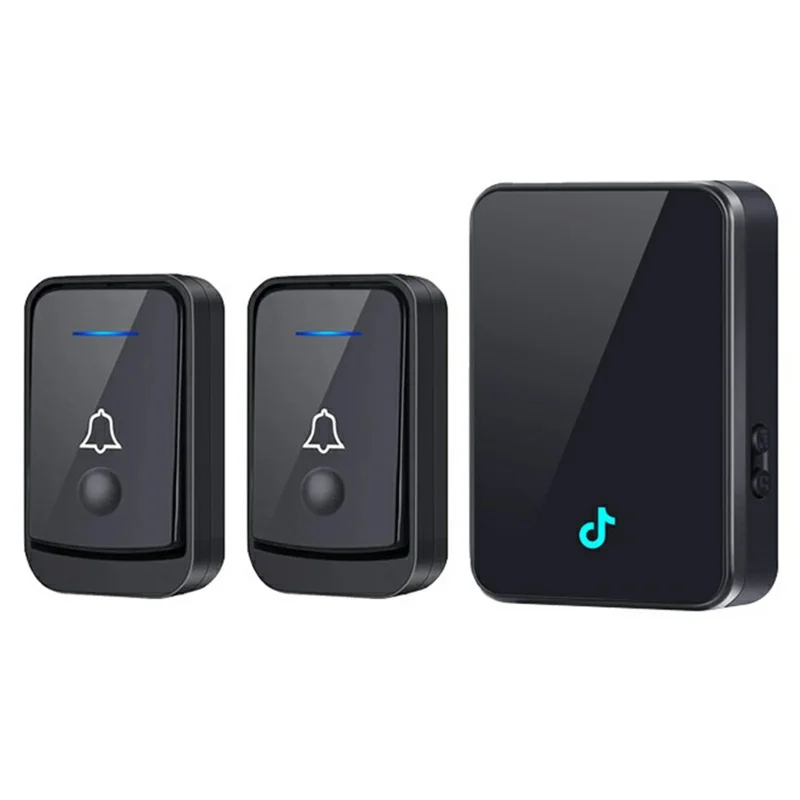 Q502 433MHz Wireless Doorbell with 2 Transmitters + 1 Receiver 45 Ringtones IP44 Waterproof Door Chime - Black