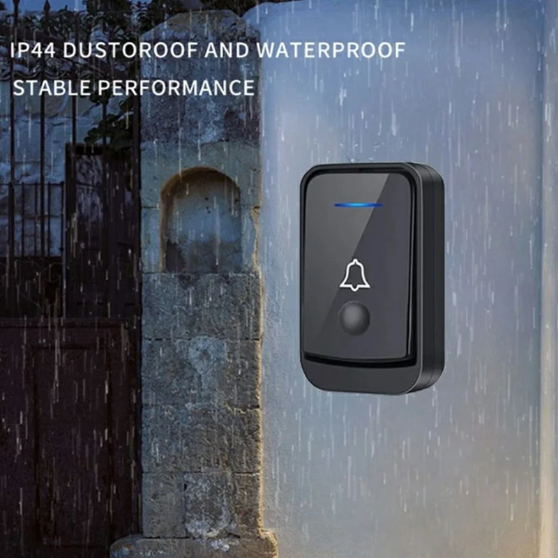 Q502 433MHz Wireless Doorbell with 2 Transmitters + 1 Receiver 45 Ringtones IP44 Waterproof Door Chime - Black