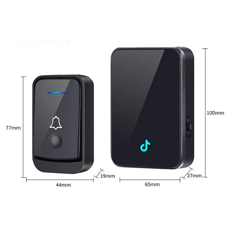 Q502 433MHz Wireless Doorbell with 2 Transmitters + 1 Receiver 45 Ringtones IP44 Waterproof Door Chime - Black
