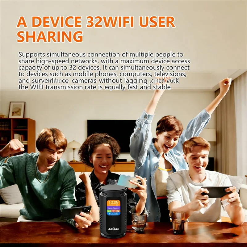 Q52-E 4G WiFi Router without Battery SIM Card Slot LCD Display WiFi 6 CPE 300Mbps Modem with RJ45 Port, Eurasian Version / Black - US Plug