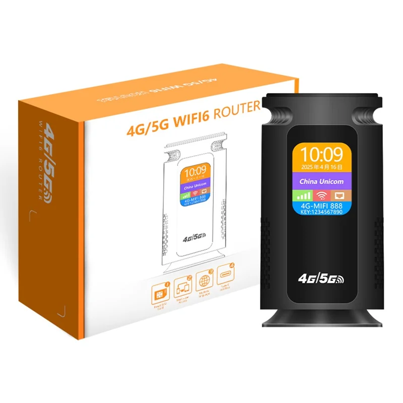 Q52-E 4G WiFi Router without Battery SIM Card Slot LCD Display WiFi 6 CPE 300Mbps Modem with RJ45 Port, Eurasian Version / Black - US Plug