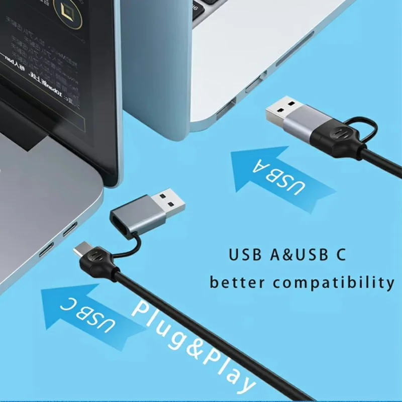 HC-78 4 in 1 Hub Ethernet Adapter USB C / USB A to USB 3.0 / 2.0 RJ45 Network Card Splitter Docking Station - Grey