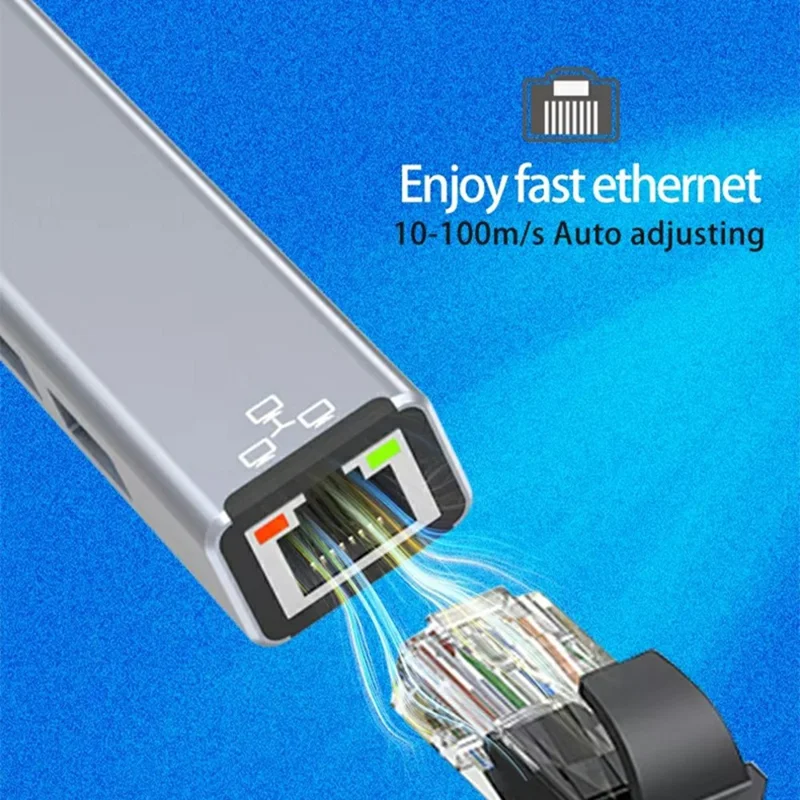 HC-78 4 in 1 Hub Ethernet Adapter USB C / USB A to USB 3.0 / 2.0 RJ45 Network Card Splitter Docking Station - Grey