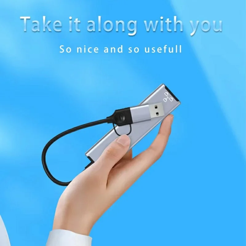 HC-78 4 in 1 Hub Ethernet Adapter USB C / USB A to USB 3.0 / 2.0 RJ45 Network Card Splitter Docking Station - Grey