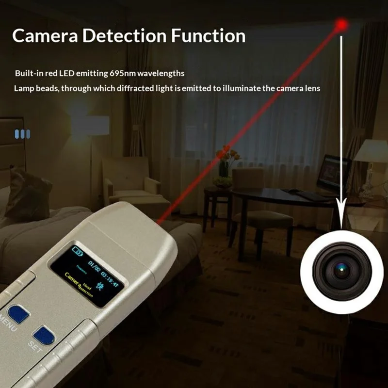 DS616 Multi-function Signal Detector Camera Finder GPS Scanner RF Bug Sweeper with OLED Display - Gold