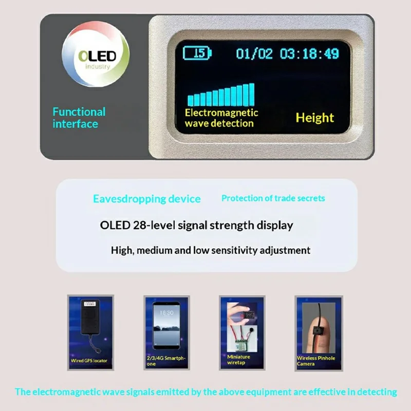 DS616 Multi-function Signal Detector Camera Finder GPS Scanner RF Bug Sweeper with OLED Display - Gold