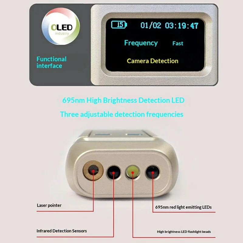DS616 Multi-function Signal Detector Camera Finder GPS Scanner RF Bug Sweeper with OLED Display - Gold