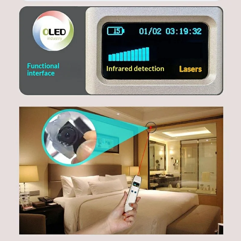 DS616 Multi-function Signal Detector Camera Finder GPS Scanner RF Bug Sweeper with OLED Display - Gold