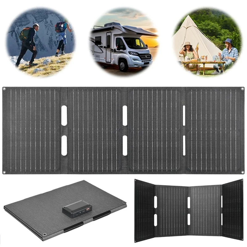 DE-60 60W Foldable Solar Panel Charger with Type-C / USB / DC Ports IP65 Waterproof Monocrystalline Solar Charger - Black