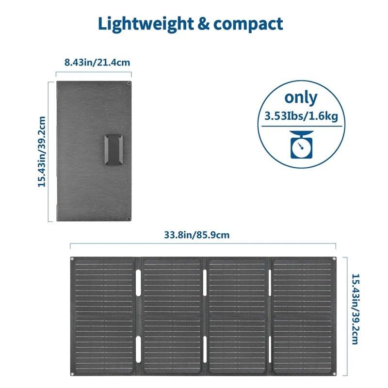 DE-60 60W Foldable Solar Panel Charger with Type-C / USB / DC Ports IP65 Waterproof Monocrystalline Solar Charger - Black