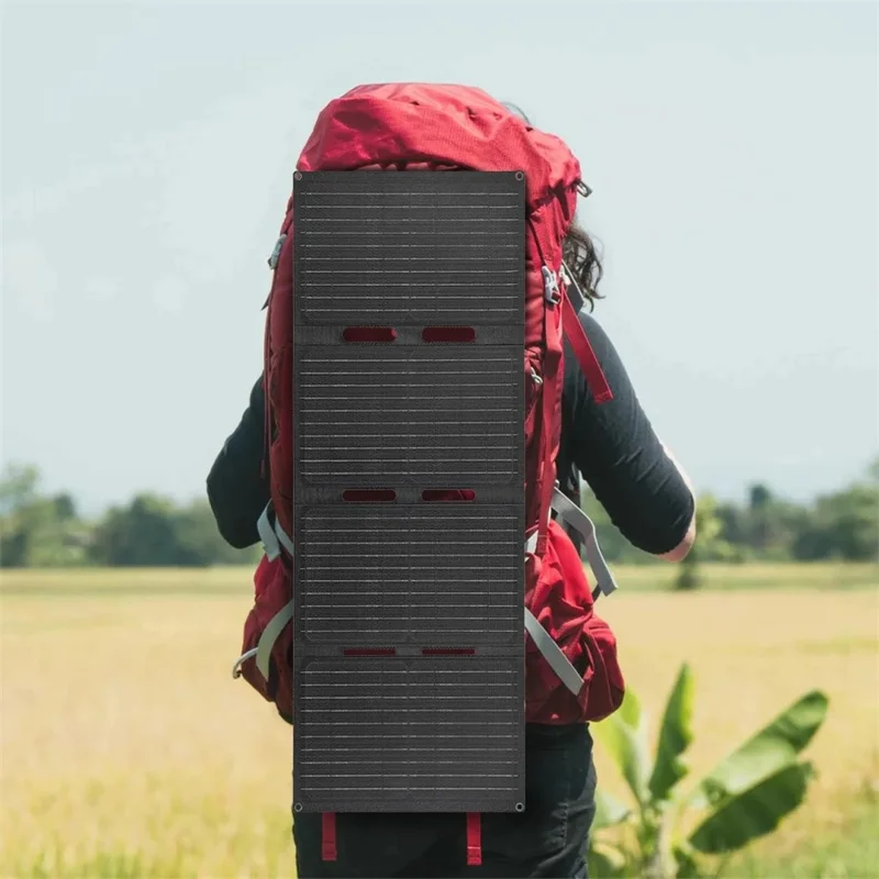 DE-60 60W Foldable Solar Panel Charger with Type-C / USB / DC Ports IP65 Waterproof Monocrystalline Solar Charger - Black