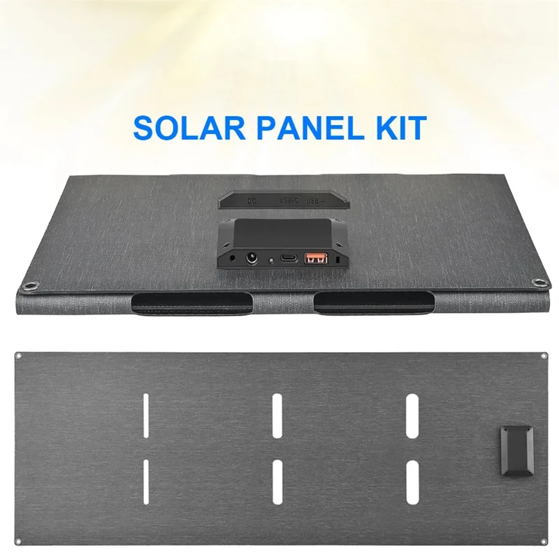 DE-60 60W Foldable Solar Panel Charger with Type-C / USB / DC Ports IP65 Waterproof Monocrystalline Solar Charger - Black