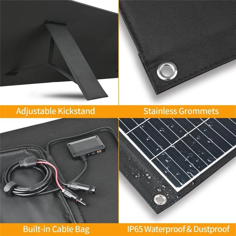 UC-200D 200W Portable ETFE Foldable Solar Panel Charger 20V 12V 9V for Outdoor Camping Phone Laptop Power Supply - Black