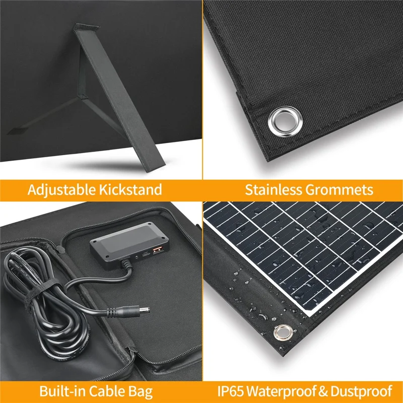 UC-100D 100W 20V ETFE Solar Charger Foldable Solar Panel for Outdoor Camping RV Power Supply - Black