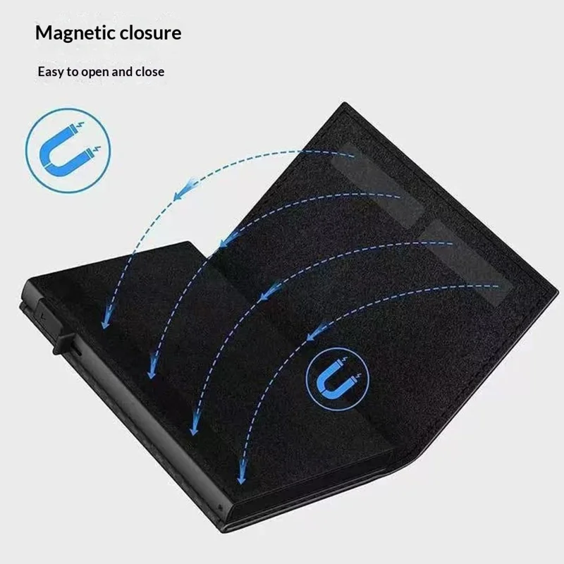 Portefeuille bifold avec protection RFID pour AirTag en cuir de vache véritable et boîtier à carte escamotable en alliage d'aluminium - Noir