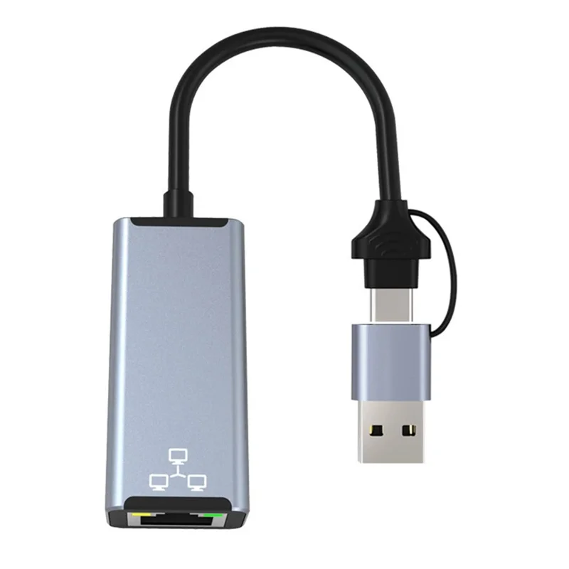 HC-72S USB-C / USB-A to RJ45 Ethernet Adapter 100Mbps LAN Network Converter for Laptop Phone Tablet - Grey