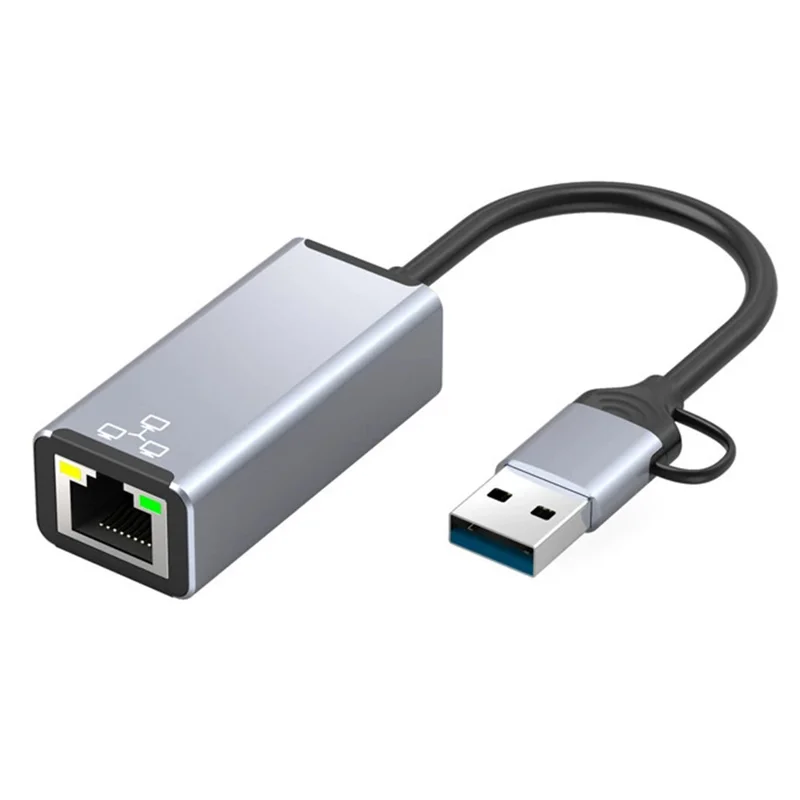 HC-72S USB-C / USB-A to RJ45 Ethernet Adapter 100Mbps LAN Network Converter for Laptop Phone Tablet - Grey
