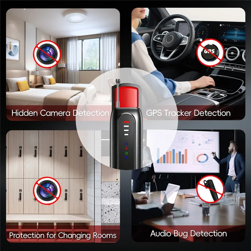 T07 Wielofunkcyjny detektor podczerwieni, lokalizator ukrytych kamer, wykrywacz sygnału WiFi, lokalizator podsłuchów antyszpiegowskich, ochrona prywatności w hotelu - Czarny