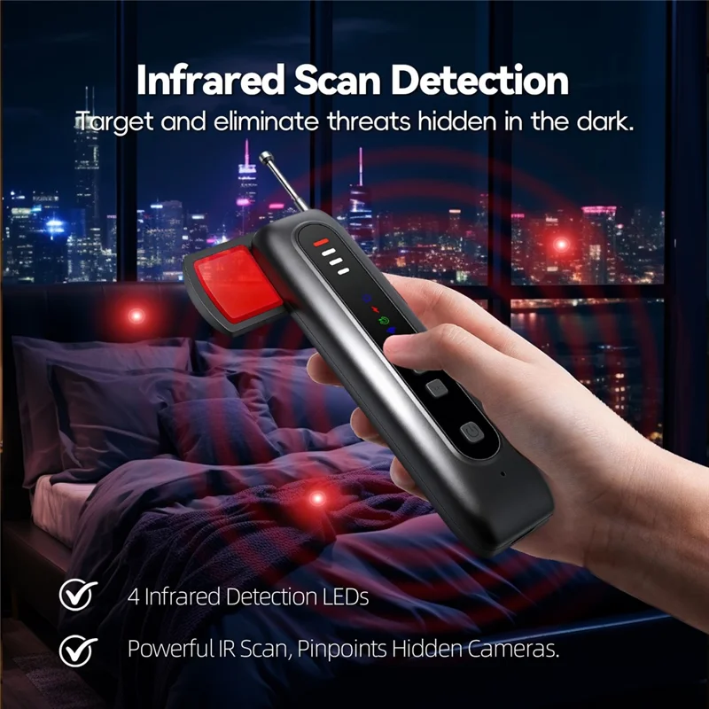 T07 Wielofunkcyjny detektor podczerwieni, lokalizator ukrytych kamer, wykrywacz sygnału WiFi, lokalizator podsłuchów antyszpiegowskich, ochrona prywatności w hotelu - Czarny