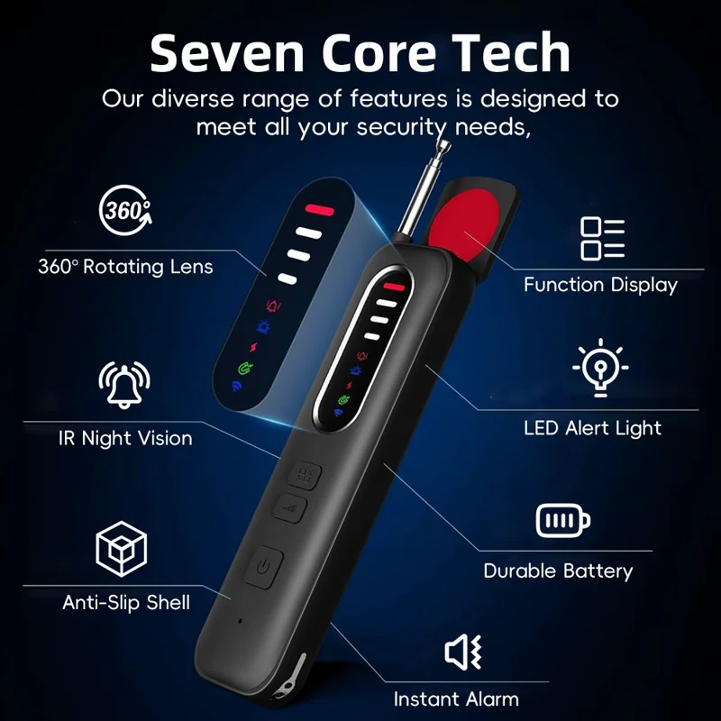 T012 Infrared Detection Anti-Spy Camera RF Signal Detector for Hotel Privacy Protection - Black