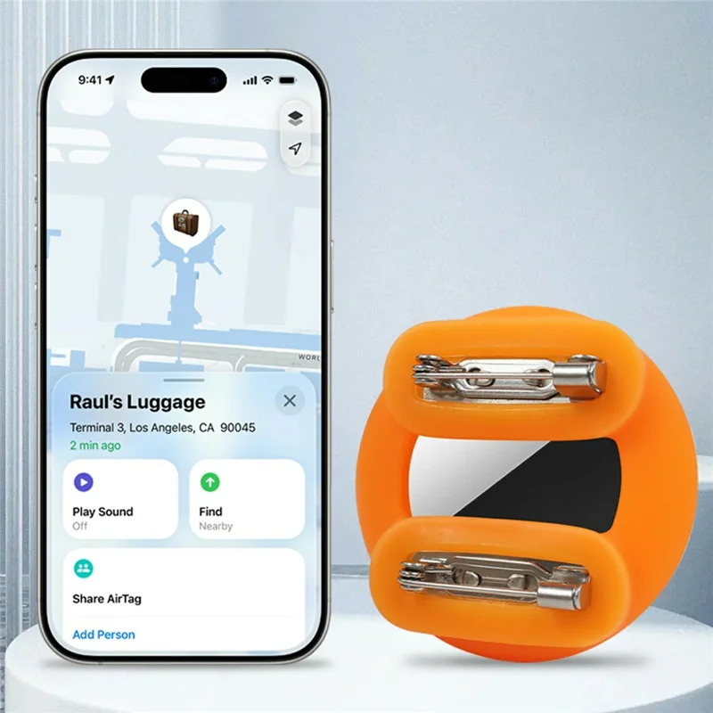 For Apple AirTag Silicone Case Double Pin Design Pet Kids GPS Tracker Holder Protective Cover - Orange