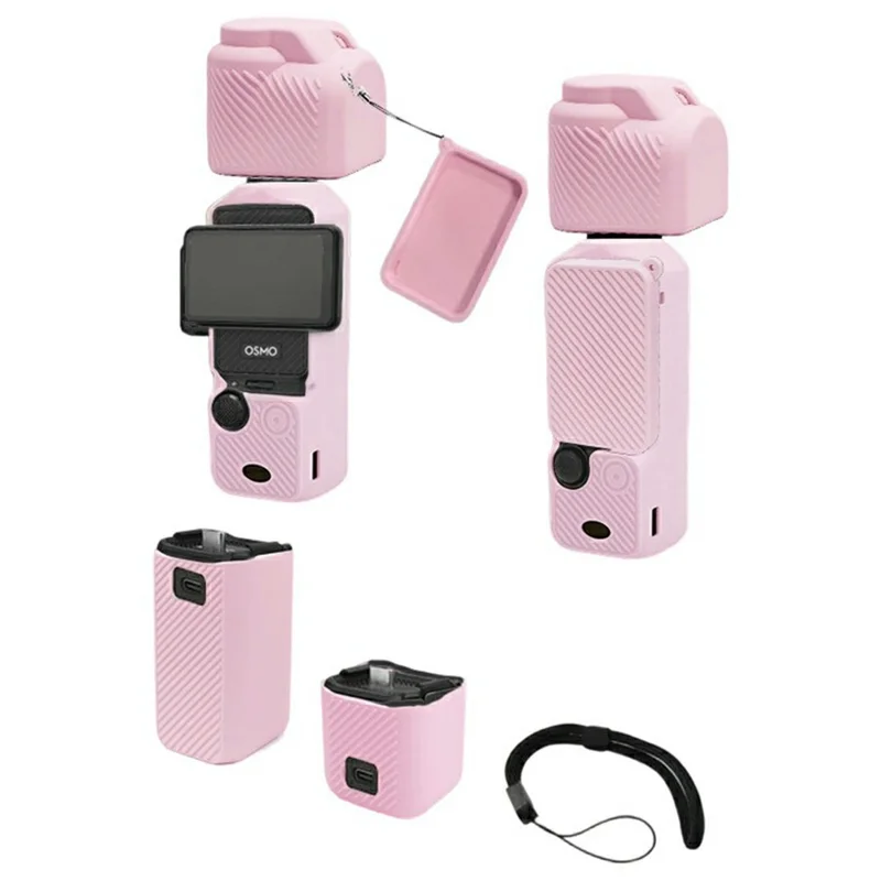 Y007 For DJI Osmo Pocket 3 Shockproof Case Gimbal Camera Anti Scratch Silicone Protective Cover Set - Pink