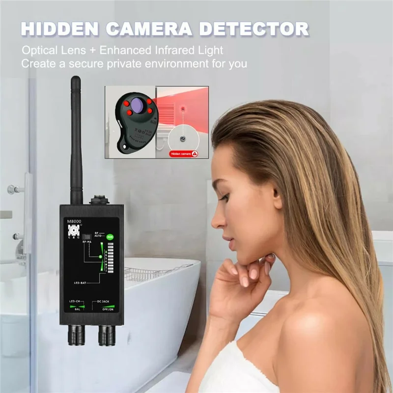 M8000 Signal Detector Anti Spy Camera GPS Tracker Wireless Signal Detector for Hotel Office Car - Black