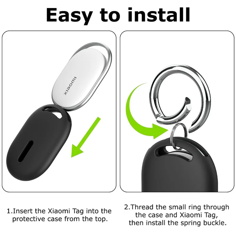 For Xiaomi Tag Tracker Liquid Silicone Case Tracket Protective Cover with Hanging Buckle - Black