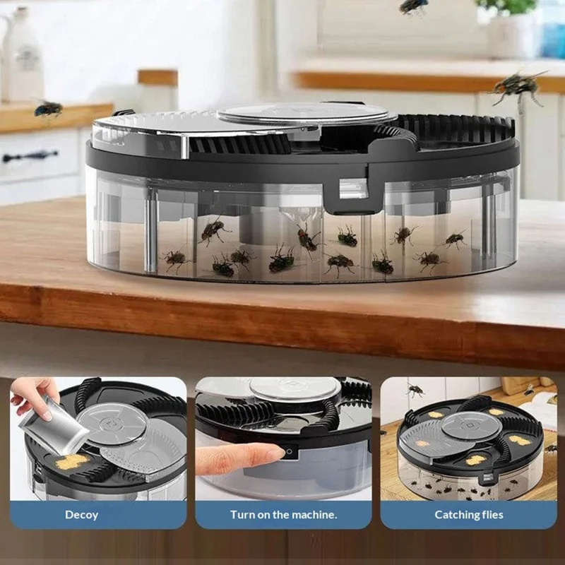 USB-genopladelig automatisk roterende fluefælde, elektrisk fluefanger, enhed til bekæmpelse af flyvende insekter til hjemmet - Sort