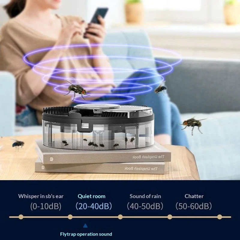 USB-genopladelig automatisk roterende fluefælde, elektrisk fluefanger, enhed til bekæmpelse af flyvende insekter til hjemmet - Sort