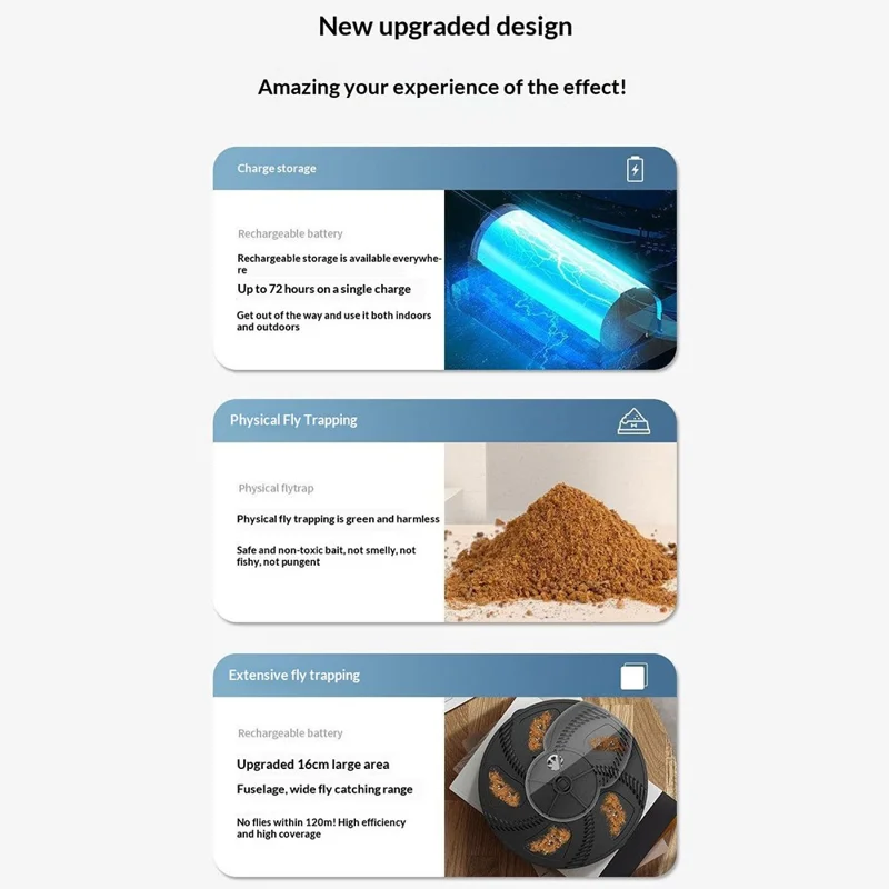 USB-genopladelig automatisk roterende fluefælde, elektrisk fluefanger, enhed til bekæmpelse af flyvende insekter til hjemmet - Sort