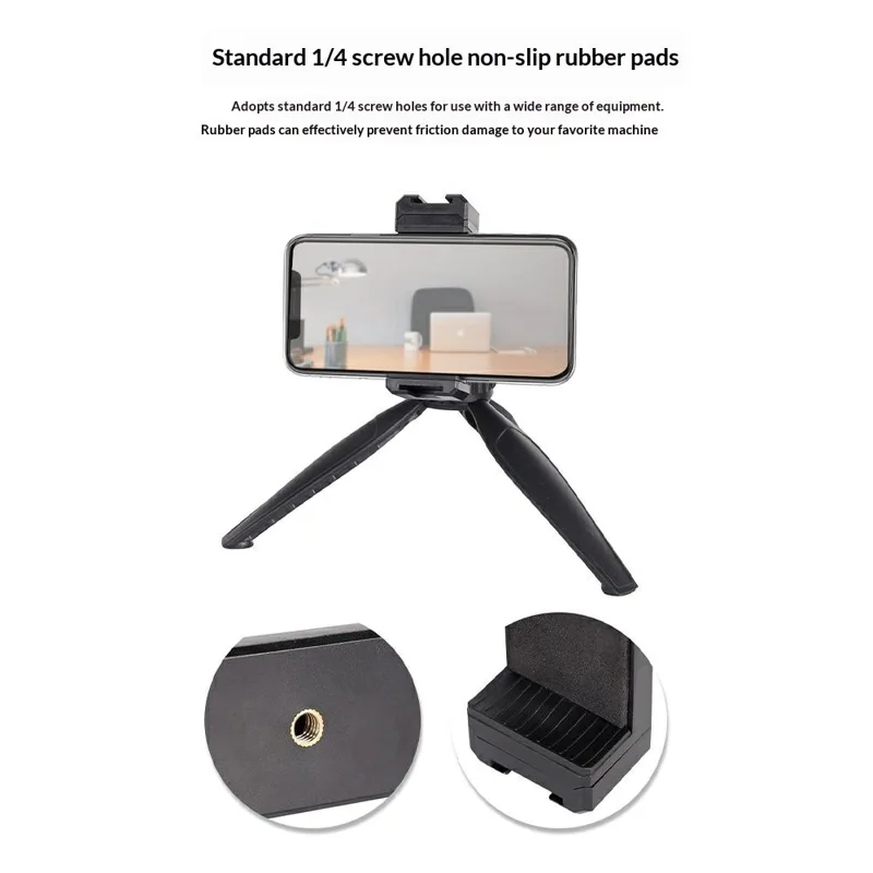 D010 Phone Clip Holder with Dual Hot Shoe Mount 1 / 4" Screw Thread for Live Streaming Tripod Stand - Black