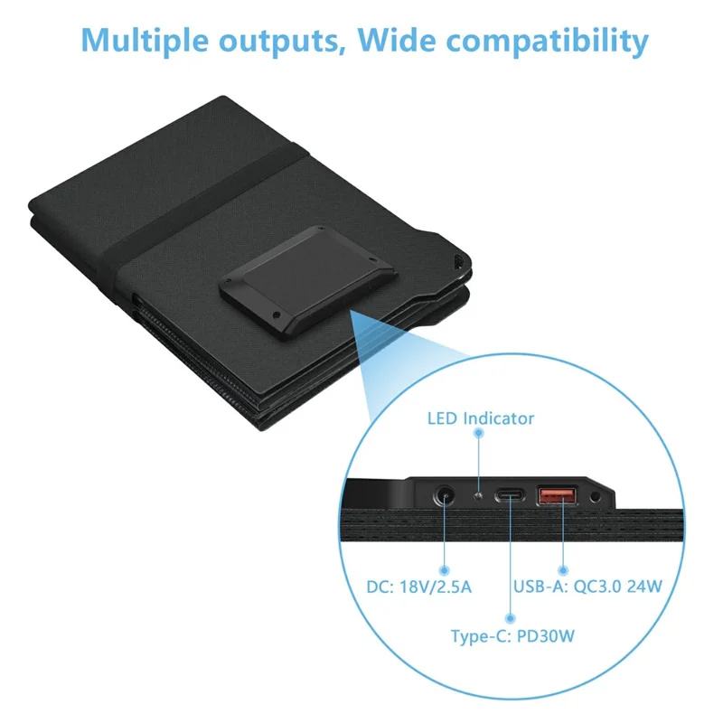 UT-80H 45W Foldable Solar Panel with Type-C  /  USB  /  DC Ports IP65 Waterproof Portable Solar Charger for Outdoor Camping - Black