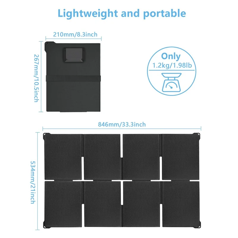 UT-80H 80W Foldable Solar Panel with Type-C  /  USB  /  DC Ports IP65 Waterproof Portable Solar Charger for Outdoor Camping - Black