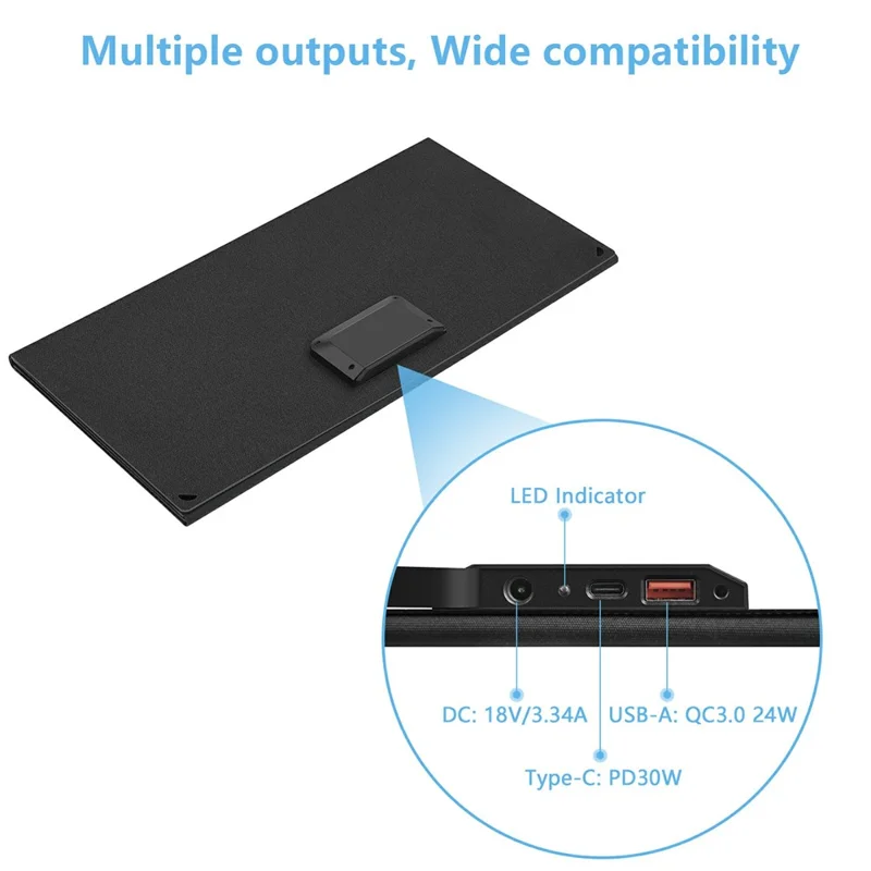 UT-60H 60W Foldable Solar Panel with Type-C  /  USB  /  DC Ports IP65 Waterproof Portable Solar Charger for Outdoor Camping - Black