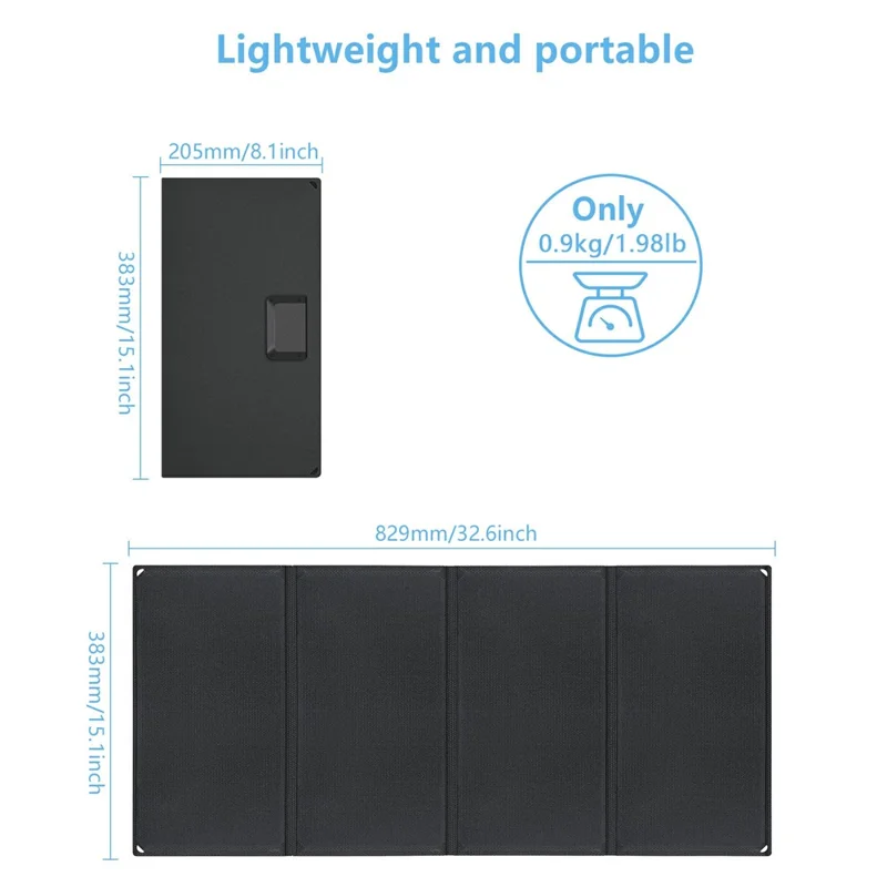 UT-60H 60W Foldable Solar Panel with Type-C  /  USB  /  DC Ports IP65 Waterproof Portable Solar Charger for Outdoor Camping - Black