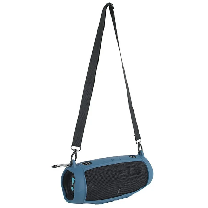 Silicone Portable Case for JBL Charge 6 Bluetooth-compatible Speaker Soft TPU Protective Cover with Strap Carabiner - Navy Blue