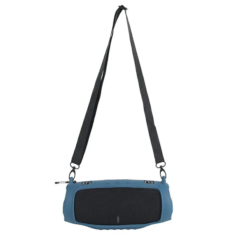 Silicone Portable Case for JBL Charge 6 Bluetooth-compatible Speaker Soft TPU Protective Cover with Strap Carabiner - Navy Blue