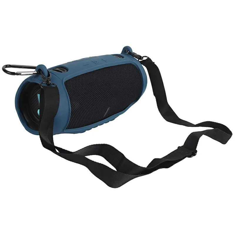 Silicone Portable Case for JBL Charge 6 Bluetooth-compatible Speaker Soft TPU Protective Cover with Strap Carabiner - Navy Blue