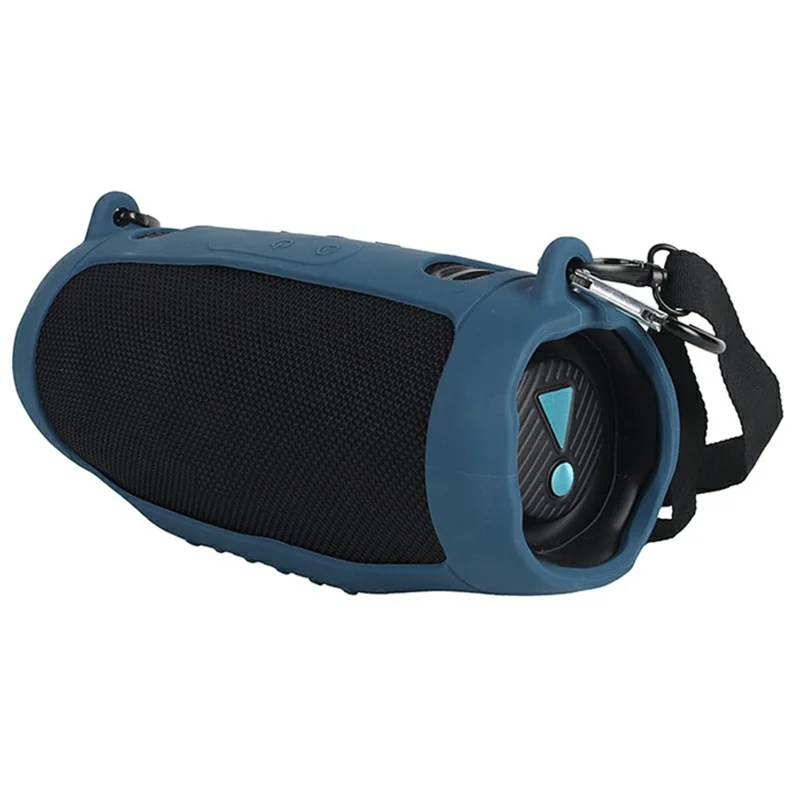 Silicone Portable Case for JBL Charge 6 Bluetooth-compatible Speaker Soft TPU Protective Cover with Strap Carabiner - Navy Blue